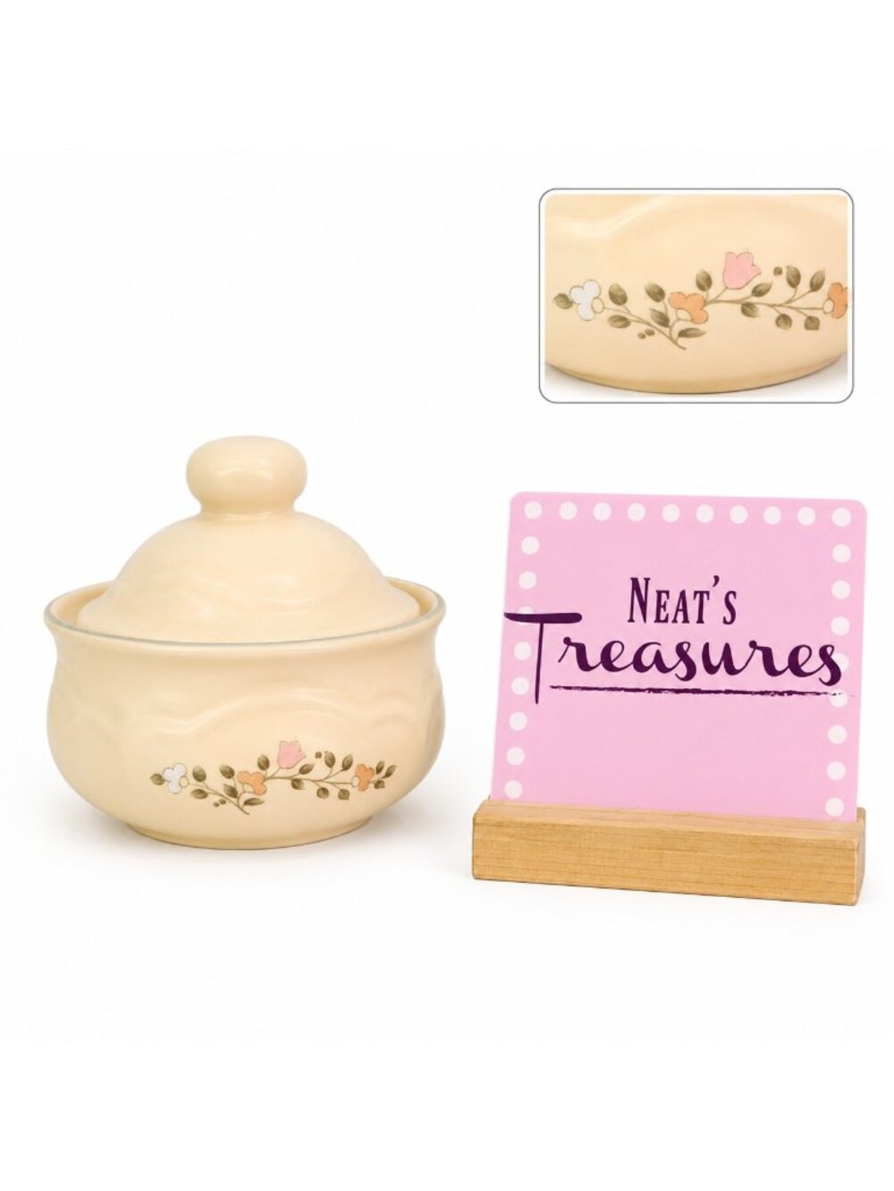 Pfaltzgraff REMEMBRANCE Stoneware Beige Peach Pink Floral USA Covered Sugar Bowl
